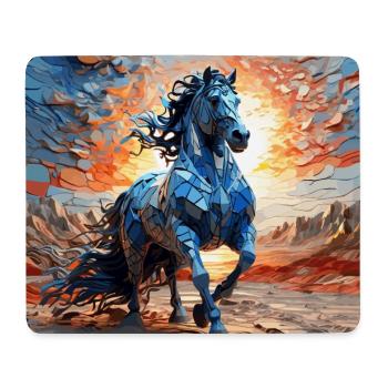 Abstraktes blaues Pferd bei Sonnenaufgang - Mousepad (Querformat) - Weiß - Vorne