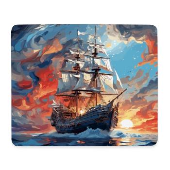 Voilier historique au coucher du soleil - Tapis de souris (format paysage) - blanc - Devant