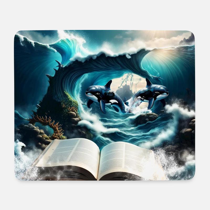 Ein Steampunk-Schwertwal, der in der Welle schwimmt. - Mousepad (Querformat) - Weiß