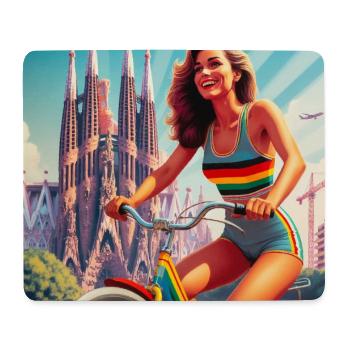 SAGRADA FAMILIA Retro-Mädchen auf dem Fahrrad - Mousepad (Querformat) - Weiß - Vorne
