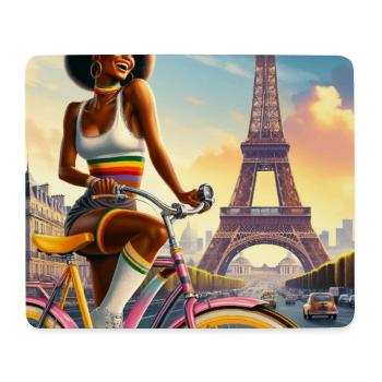 Schönes Mädchen auf dem Fahrrad, Eiffelturm - Mousepad (Querformat) - Weiß - Vorne
