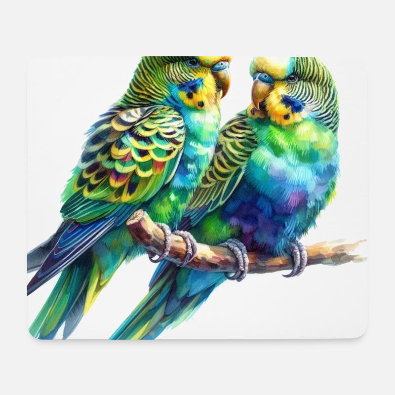 Aquarellsittiche - Mousepad (Querformat) - Weiß