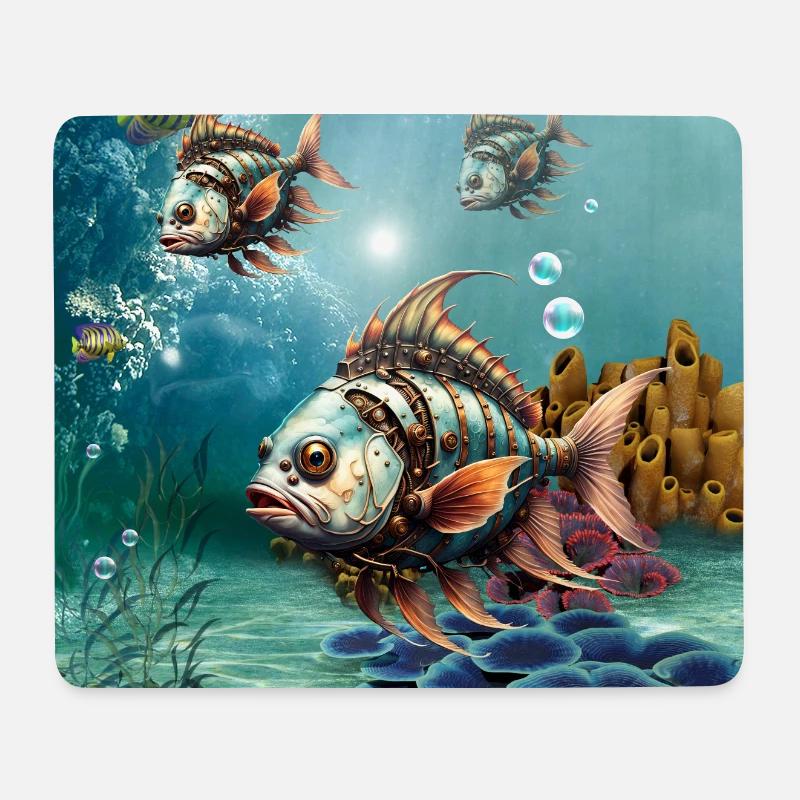 Toller Fantasy-Steampunk-Fisch. - Mousepad (Querformat) - Weiß