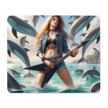 Guitariste de métal parmi les dauphins - Tapis de souris (format paysage) - blanc - Devant