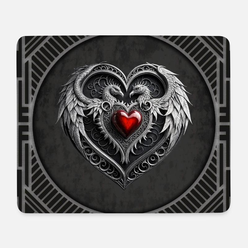 Silbernes Herz mit Flügeln. - Mousepad (Querformat) - Weiß