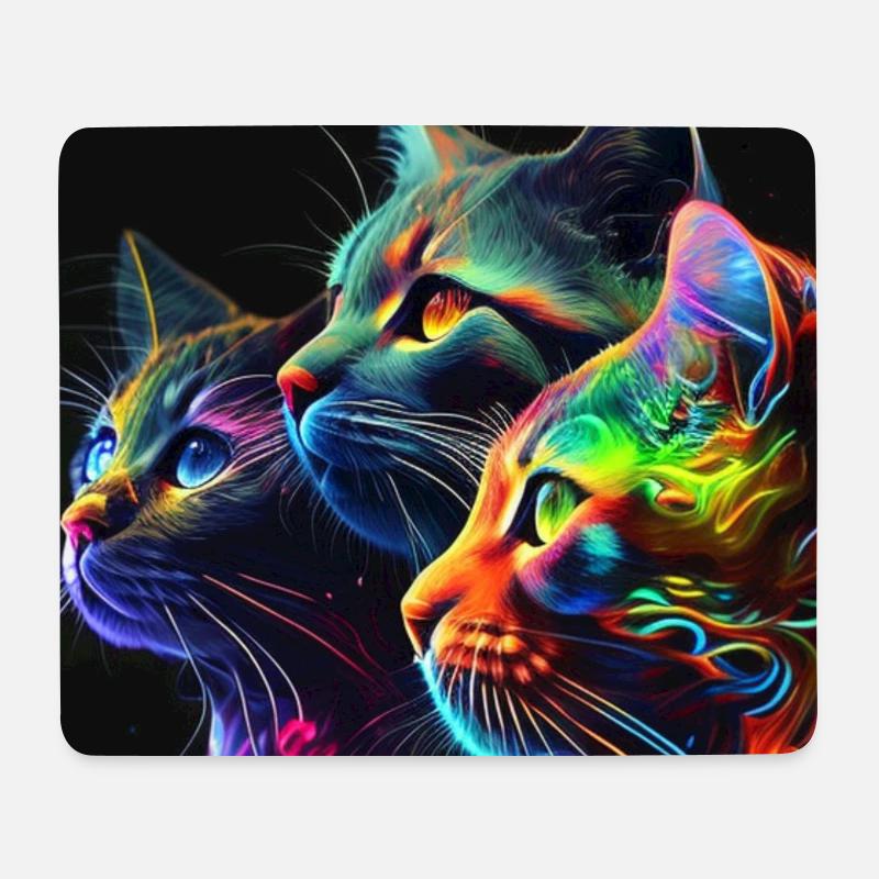 Neonfarbene Katzen auf schwarzem Hintergrund - Mousepad (Querformat) - Weiß