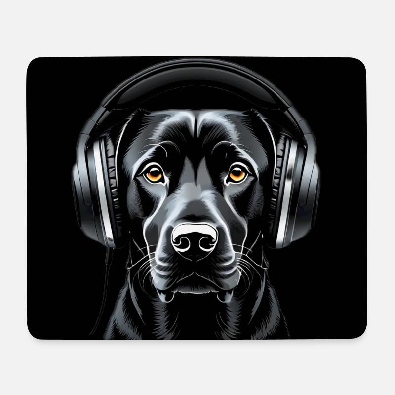 Labrador mit Kopfhörern Kunstmotiv - Mousepad (Querformat) - Weiß