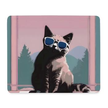 Cat in retro summer look - Mouse Pad (horizontal) - white - Front