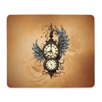 Fleurs et mécanique : la magie de l’horloge steampunk. - Tapis de souris (format paysage) - blanc - Devant