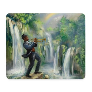 Jazz Trompeter vor Wasserfällen im Dschungel - Mousepad (Querformat) - Weiß - Vorne