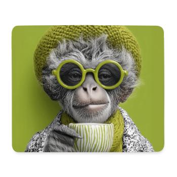 Stylisher Affe mit Sonennbrille und Kaffeetasse - Mousepad (Querformat) - Weiß - Vorne