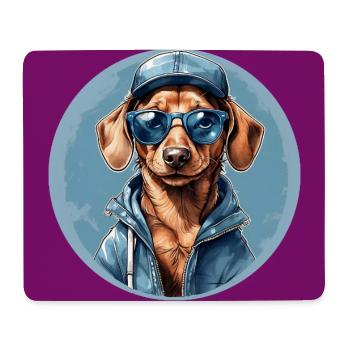 Dackel Dachshund mit Sonnenbrille und Hoodie - Mousepad (Querformat) - Weiß - Vorne