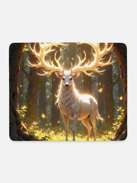 Krafttier Magischer Hirsch am Tageslicht - Mousepad (Querformat) - Weiß