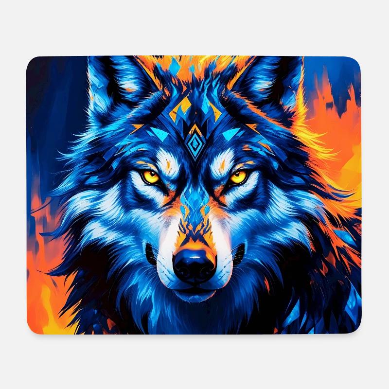 Lebendige geometrische Wolf Illustration - Mousepad (Querformat) - Weiß