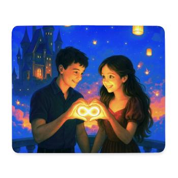 Romantic Couple Holding Glowing Infinity Heart - Mouse Pad (horizontal) - white - Front