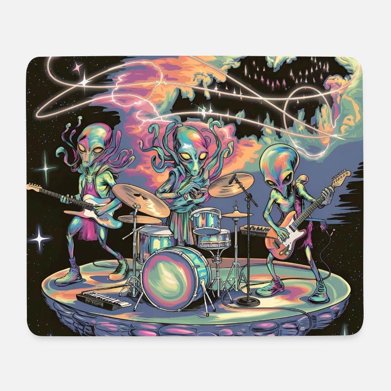 Cosmic Alien Rock Band Illustration - Mouse Pad (horizontal) - white