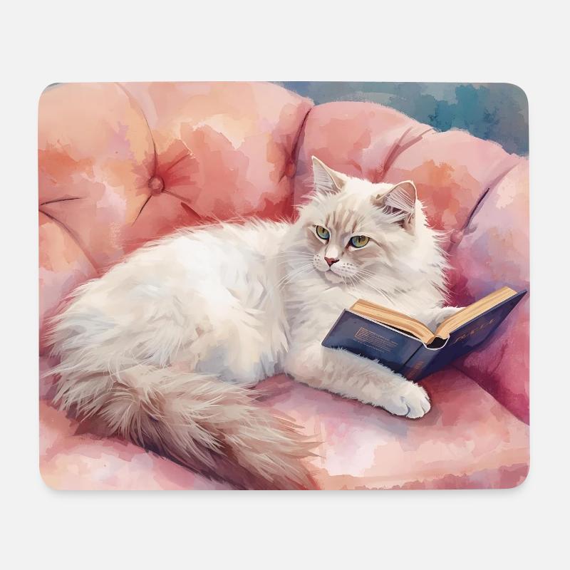 Katzenporträt auf gemütlichem pinken Sofa Ölgemäld - Mousepad (Querformat) - Weiß