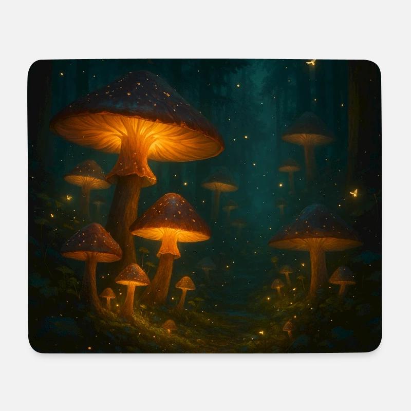Leuchtende Pilztraum im nächtlichen Wald - Mousepad (Querformat) - Weiß
