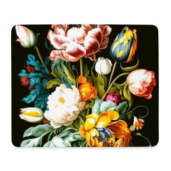 Strukturierte Blumenkomposition auf Schwarz  - Mousepad (Querformat) - Weiß - Vorne