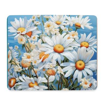  Gänseblümchen Garten Wiese Blumenmuster Stickerei - Mousepad (Querformat) - Weiß - Vorne