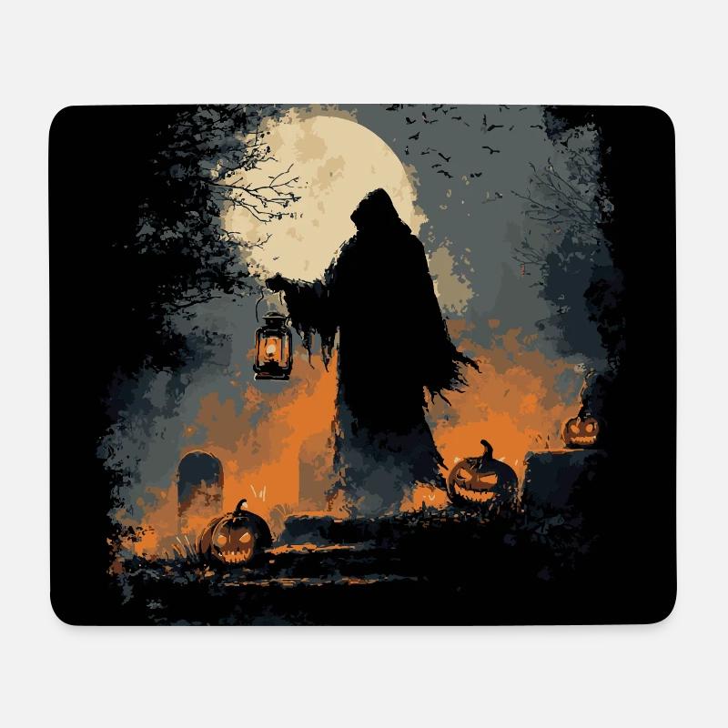 Grim Reaper silhouette with pumpkins and full moon - Mouse Pad (horizontal) - white