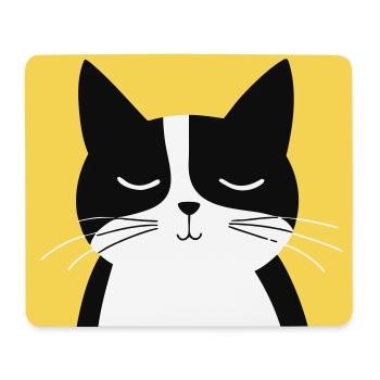Minimalistische schwarz-weiße Katze - Mousepad (Querformat) - Weiß - Vorne
