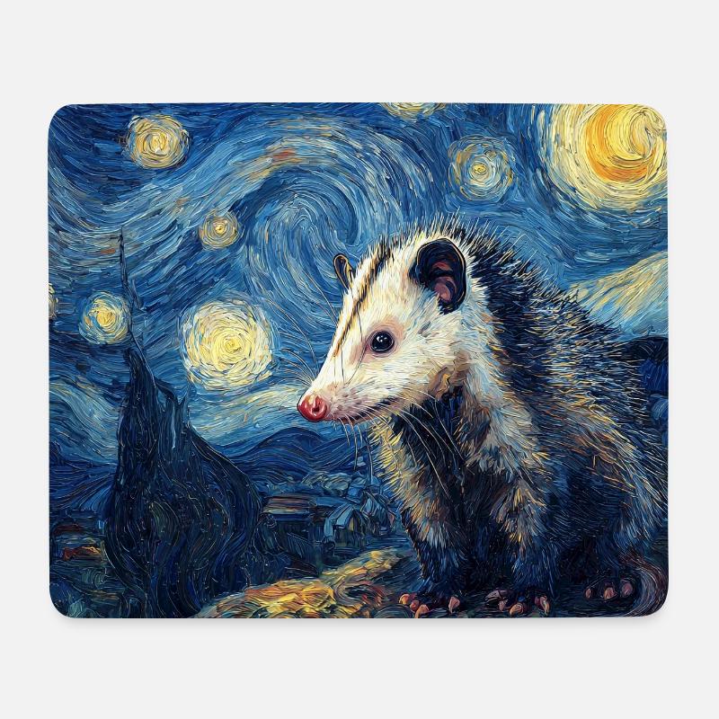 Opossum Van Gogh Nuit étoilée - Tapis de souris (format paysage) - blanc