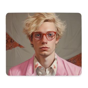 Blonder Stil Rosa Jacke Florales Hemd - Mousepad (Querformat) - Weiß - Vorne