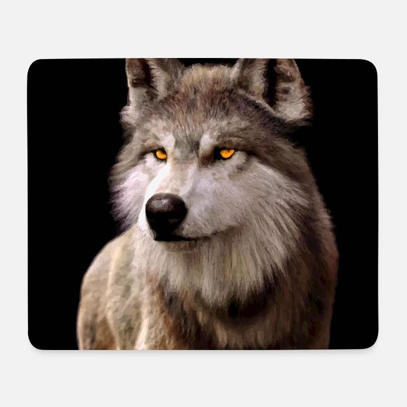 Wolfsblick Bernstein im Dunkel - Mousepad (Querformat) - Weiß