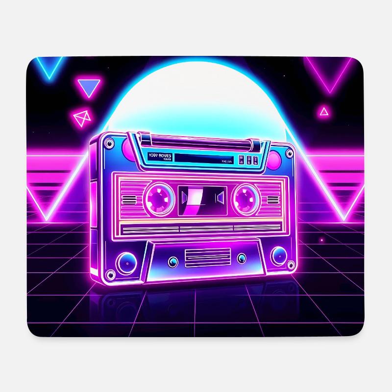 1980 Neon-Kassette - Mousepad (Querformat) - Weiß