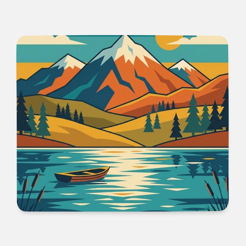 Bergsee-Dämmerung - Mousepad (Querformat) - Weiß