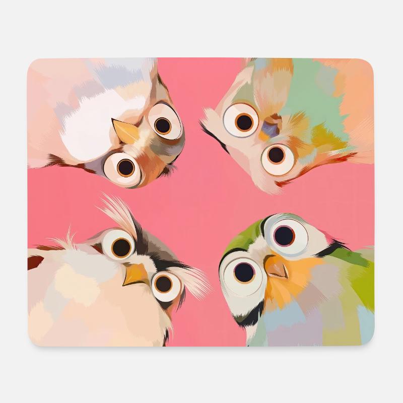 Four owls in a circle | Cute Pastel Animal Motif - Mouse Pad (horizontal) - white