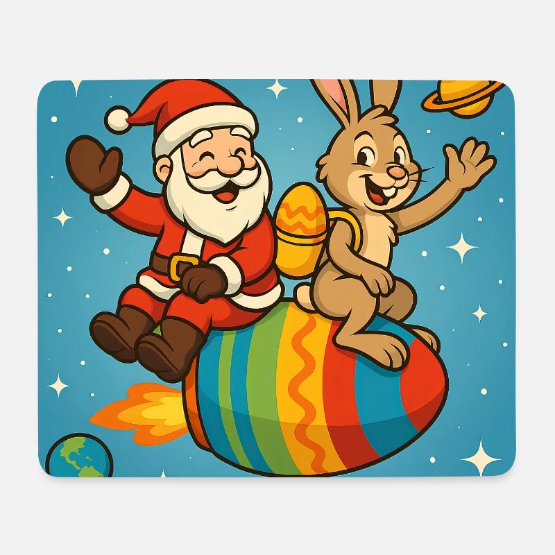 Weihnachts-Osterhase im Sternenflug - Mousepad (Querformat) - Weiß