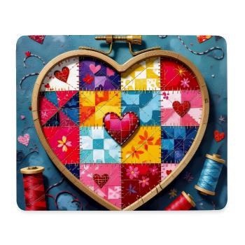 Patchwork Heart Quilt Art - Mouse Pad (horizontal) - white - Front