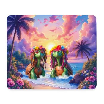 Tropical turtles at sunset - Mouse Pad (horizontal) - white - Front