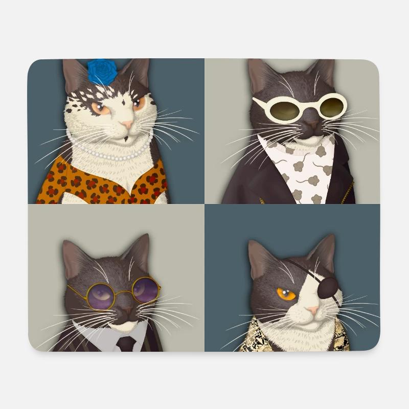 Rebel Chic Tuxedo Cat Quartet - Mouse Pad (horizontal) - white