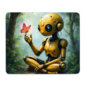 Goldener Roboter und Schmetterling im Wald - Mousepad (Querformat) - Weiß - Vorne