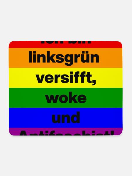 LINKSGRÜN VERSIFFT WOKE ANTIFASCHIST SPRUCH, NONZS - Mousepad (Querformat) - Weiß