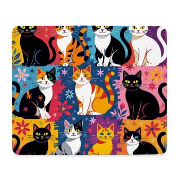 Katzenkunst "Bunt und Floral" - Mousepad (Querformat) - Weiß - Vorne