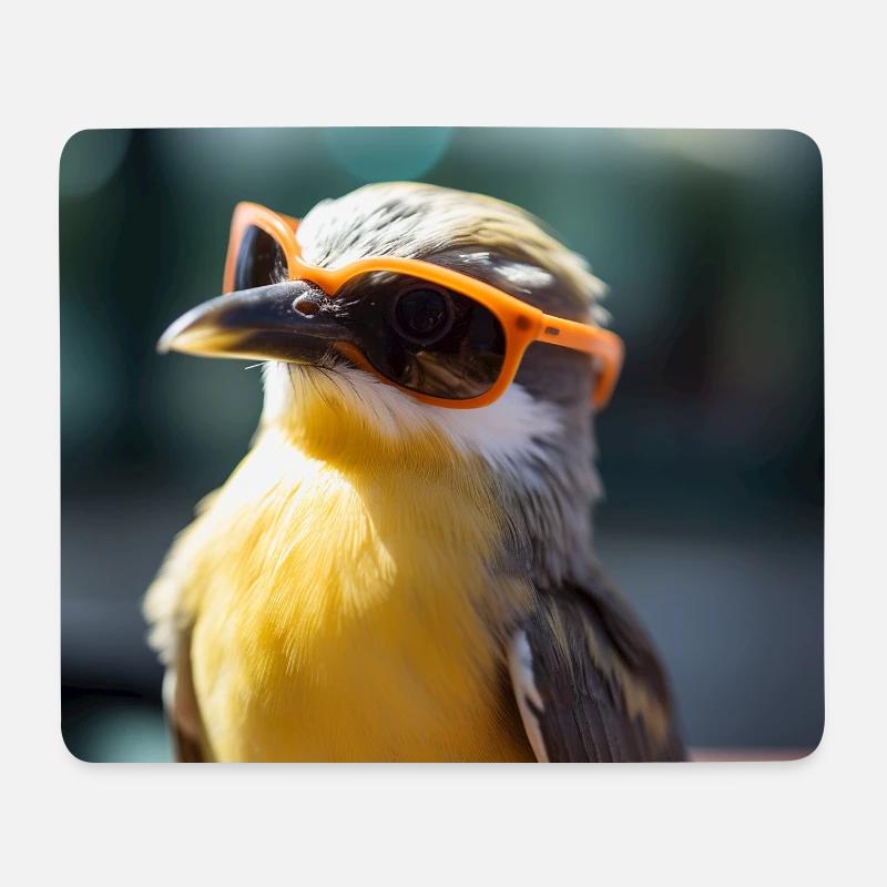 Vogel mit Orangen Sonnenbrillen - Mousepad (Querformat) - Weiß