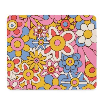 Retro Flower Power Pattern – 70s Hippie Floral  - Mousepad (Querformat) - Weiß - Vorne