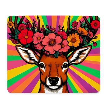 Hirsch mit Blumen - Mousepad (Querformat) - Weiß - Vorne