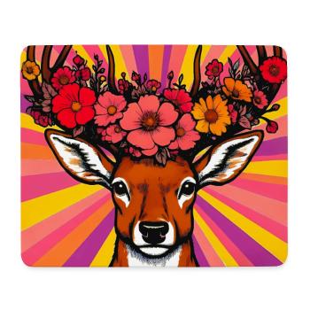 Hirsch mit Blumen - Mousepad (Querformat) - Weiß - Vorne