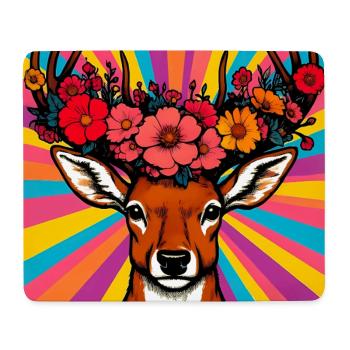 Hirsch mit Blumen - Mousepad (Querformat) - Weiß - Vorne