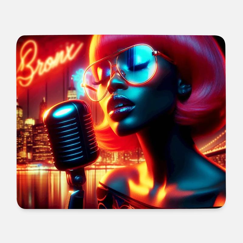 Modern portrait with neon and nighttime atmosphere - Mouse Pad (horizontal) - white