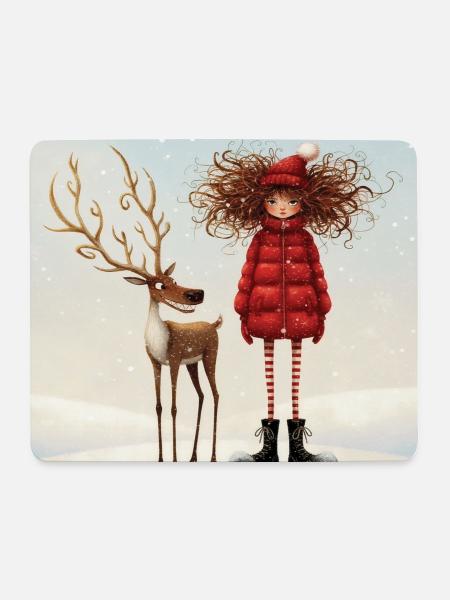 Winterfreundschaft im Schnee - Mousepad (Querformat) - Weiß