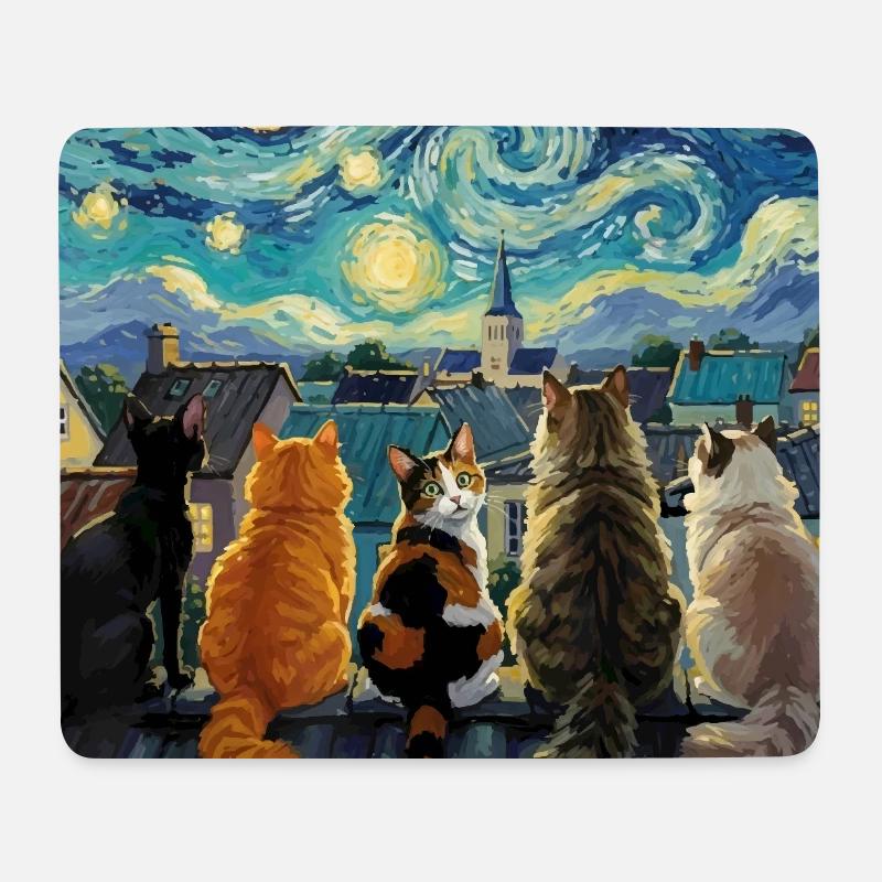 Katzensymphonie über sternenklaren Dächern - Mousepad (Querformat) - Weiß