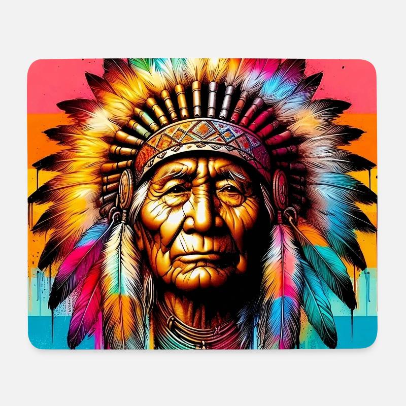 Amerikanisch, Indianer, Amerikaner - Mousepad (Querformat) - Weiß