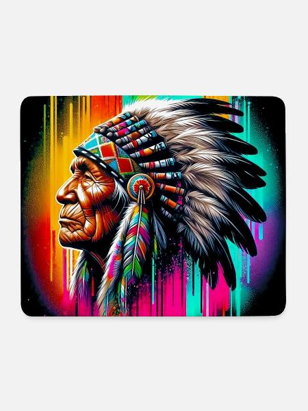 Amerikanisch, Indianer, Amerikaner - Mousepad (Querformat) - Weiß