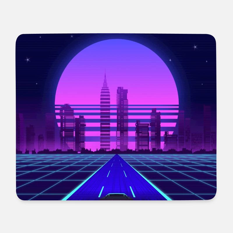 Synthwave Aesthetic Vaporwave Retro 80er 90er Auto - Mousepad (Querformat) - Weiß